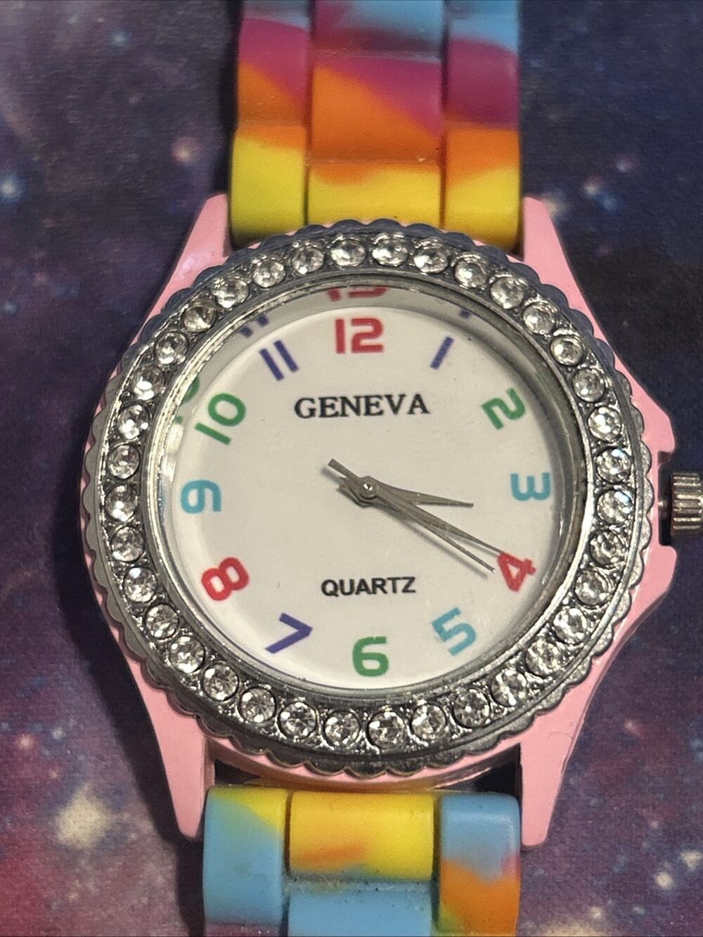 Geneva Multicolored Pink Case Women’s Quartz Watch
